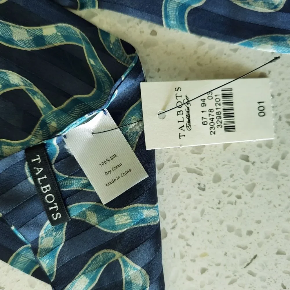 Talbots 100% Silk Oblong Scarf – NWT – Nautical Rope PrintSize: 66
